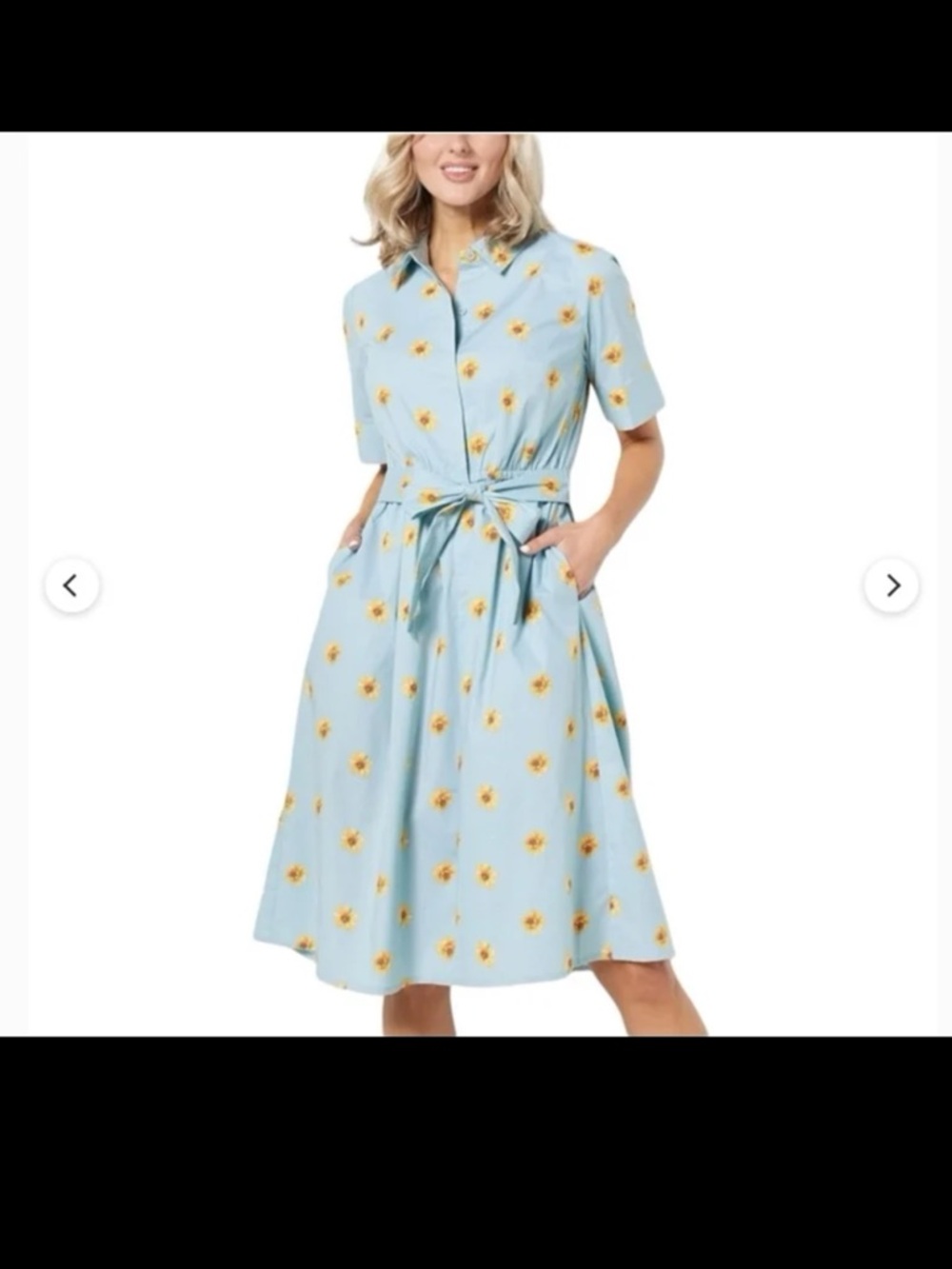 JASON WU Stretch Cotton Printed Twee Shirt Dress Blue Sunflower in Size Large